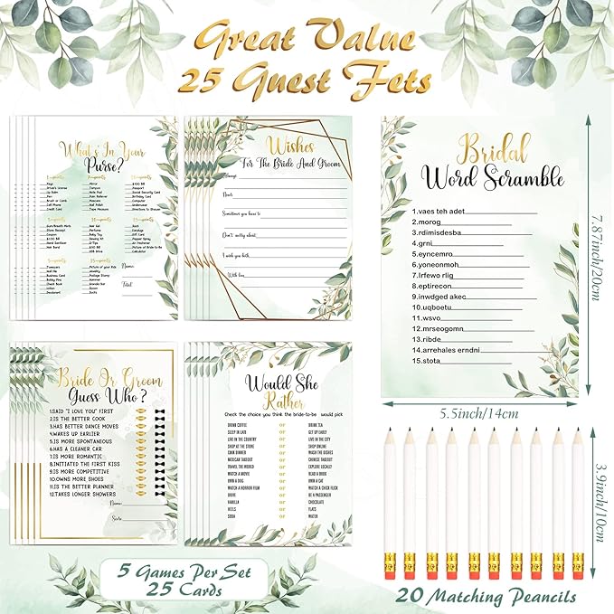 Teling 145 Pieces Bridal Shower Game Bridal Shower Favors Set Wedding Games - Image 2