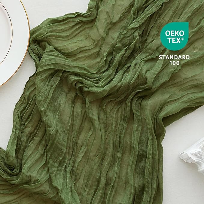 Sioloc 1 Pack Moss Green Cheesecloth Table Runner Fall Autumn Decor - Image 2