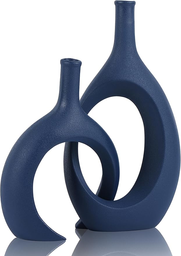 Blue Ceramic Vase Set of 2 by WUBIANJIEHomeDecor