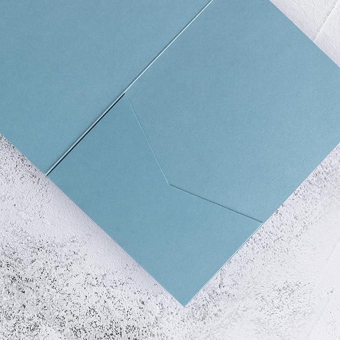 20 Pcs 5.12x7.1'' Sparkle Dusty Blue Tri-fold Laser Cut Wedding Invitation Cards - Image 6