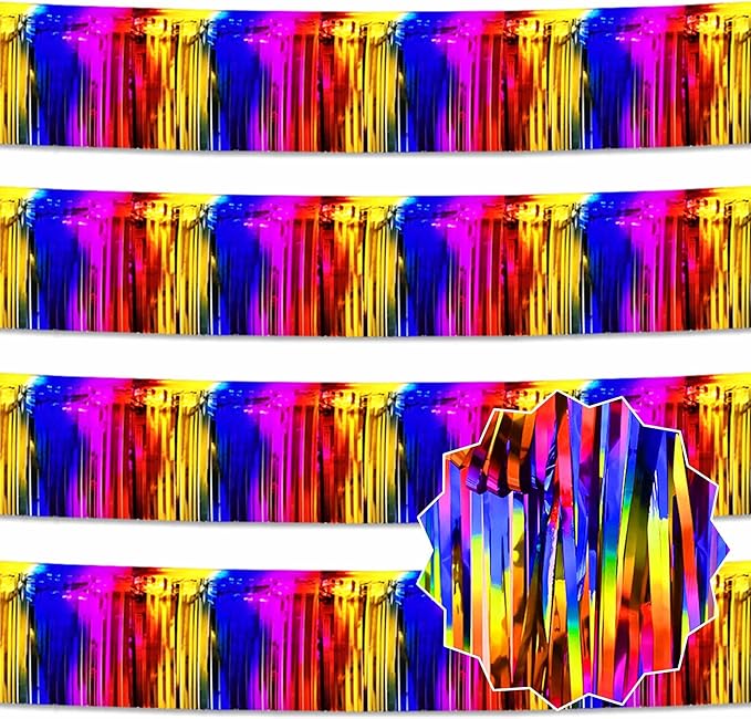 4 Pack 10 Ft Rainbow Foil Fringe Garland Metallic Streamers Tinsel Banner Wall by LANTIANCHEN