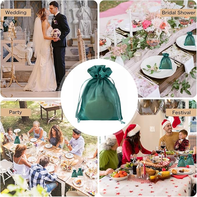 QIANF 20 Pcs Dark Green Small Organza Bags 6X9 inch - Image 6