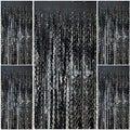 Black Fringe Curtain Party Streamers 5Pcs Foil Fringe Backdrop Curtains Wave by AMONE