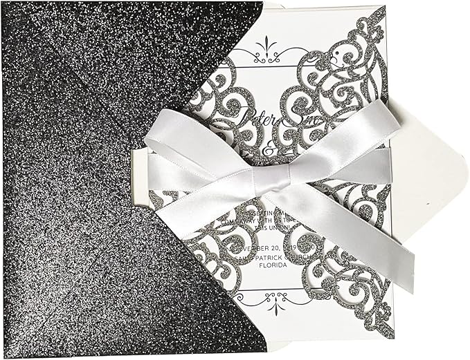50Pcs Laser Cut Black Wedding Invitation - Image 5