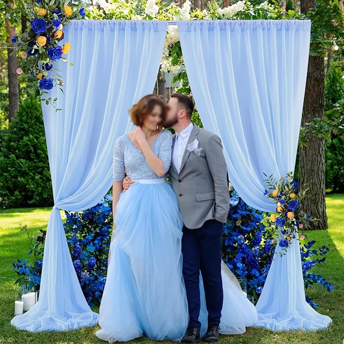 PARTISKY 10ftx7ft Blue Chiffon Backdrop Curtains, Wrinkle-Free Sheer Fabric - Image 7