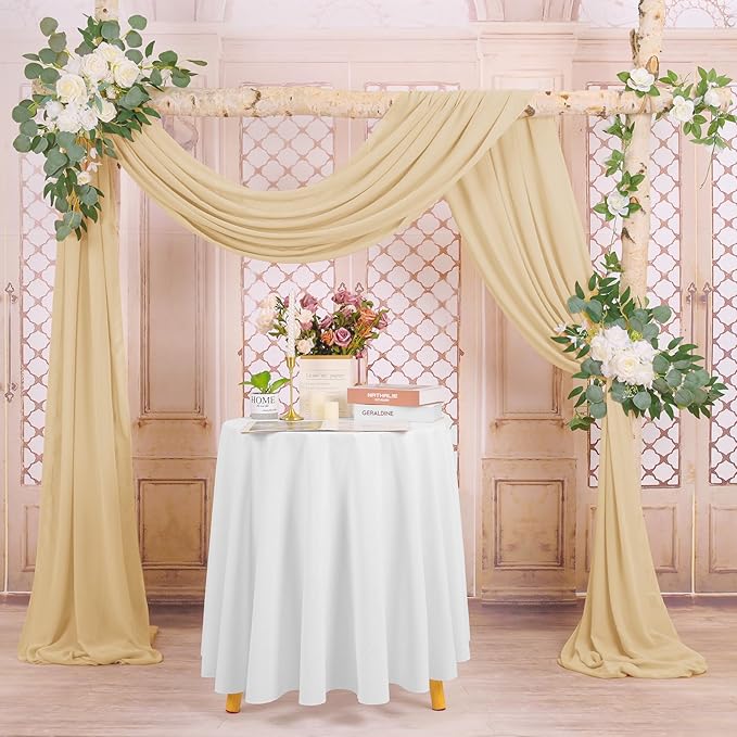 Wedding Arch Draping Fabric, 8 Panels 28" x 20ft Champagne Sheer Chiffon - Image 5