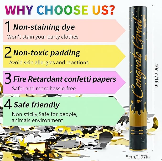 16 inch Graduation Confetti Poppers, Confettis Cannons Bulk - Image 6