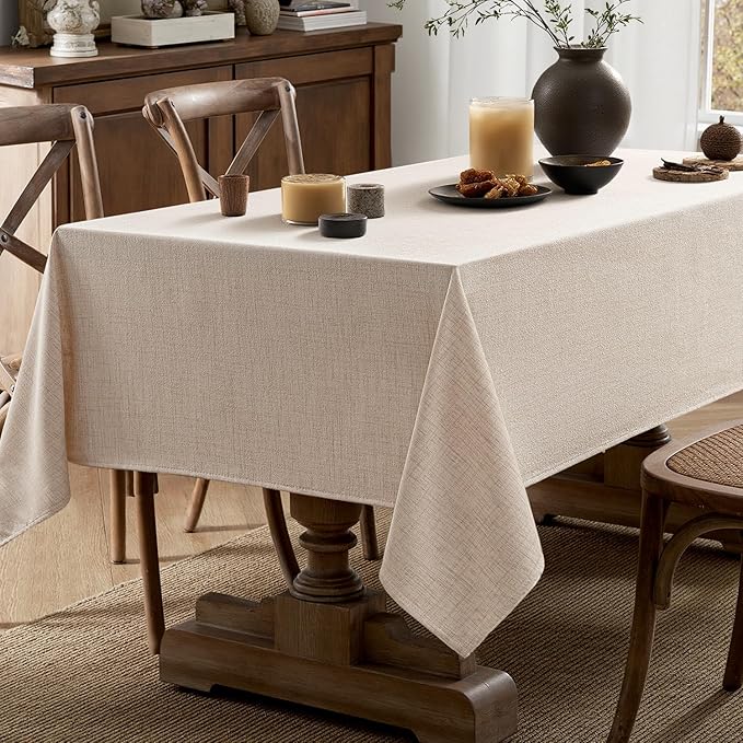 MIULEE Ivory Linen Tablecloth 60x120 Inch Rectangle Table Cloth Waterproof - Image 5