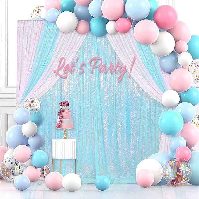 Blue Iridescent Sequin Backdrop Curtain 7ft x 7ft Glitter Photo Booth Backdrop - Image 3