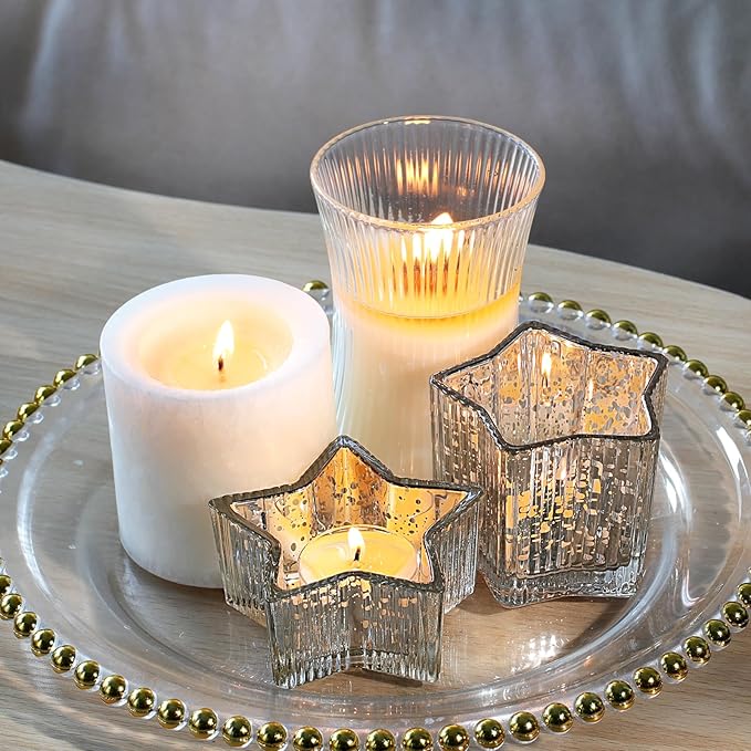Letine 10pcs Silver Ribbed Star Candle Cups - Image 3