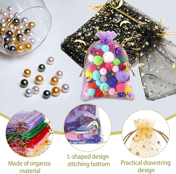500 Pcs Moon Star Organza Jewelry Candy Bags Wedding Favor 2.8x3.5 Inch - Image 3