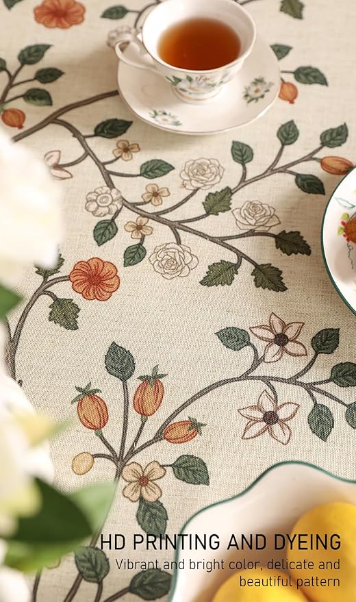 ISAENNE Designer Floral Round Tablecloth, French Linen Light Beige Indoor Table - Image 4