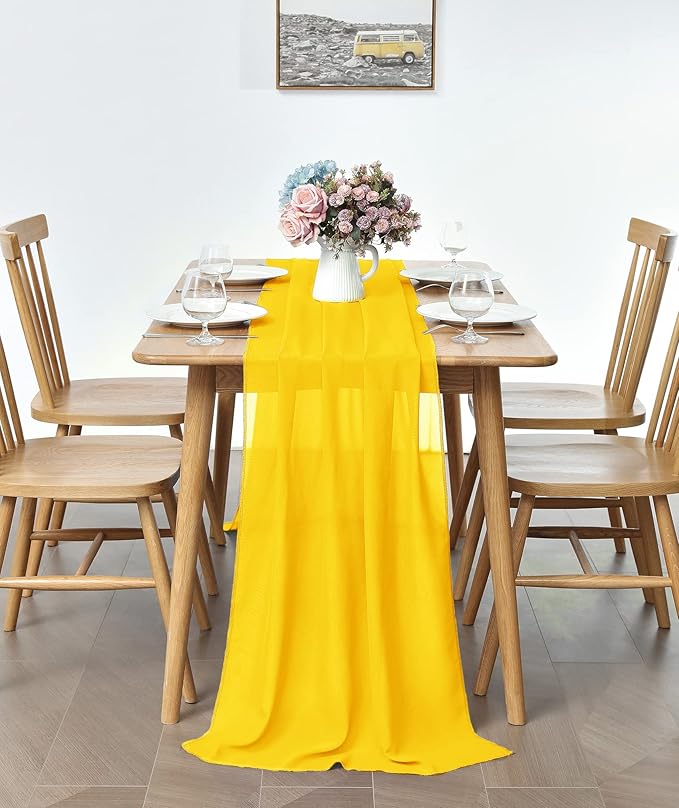 2 Pack 10Ft Chiffon Yellow Table Runner Sheer 29x120 Inch - Image 4
