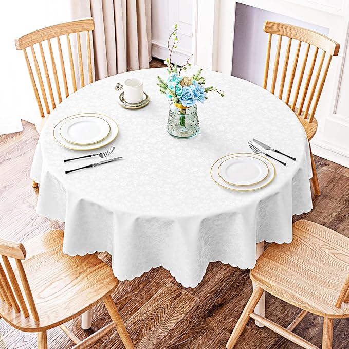 Smiry Round Table Cloth, Waterproof Heavy Duty Vinyl Tablecloths, Wipeable - Image 2