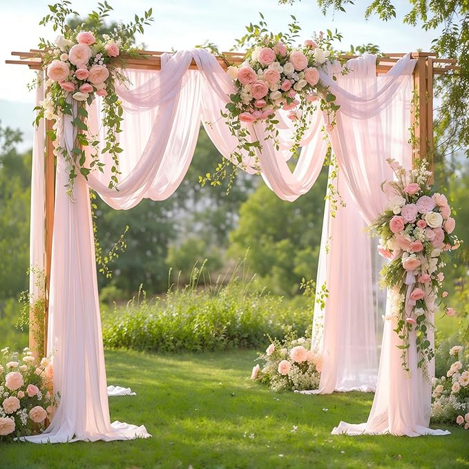 Wedding Arch Draping Fabric, 2 Panels 28" x 19Ft Blush Arch Drapes Sheer by Partisky