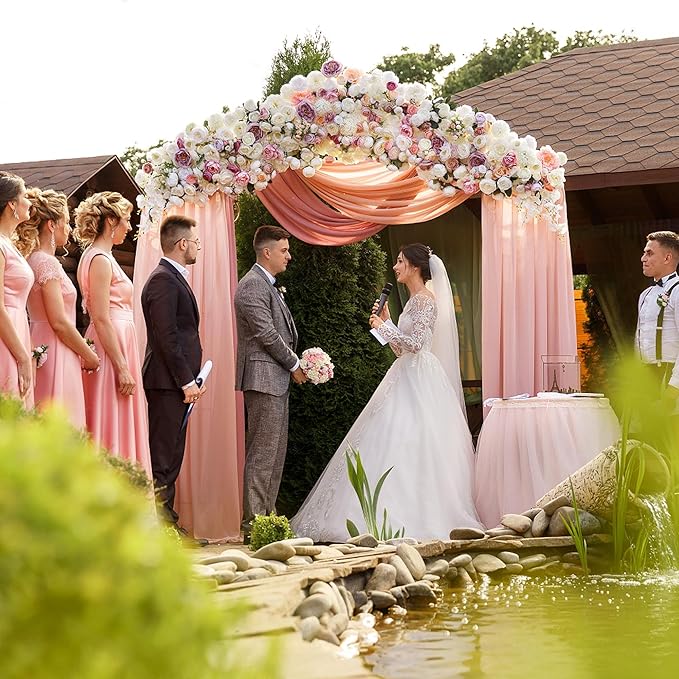 Wokceer Blush Wedding Arch Draping Fabric Backdrop 2 Panels 28.7" X 20FT Sheer - Image 5