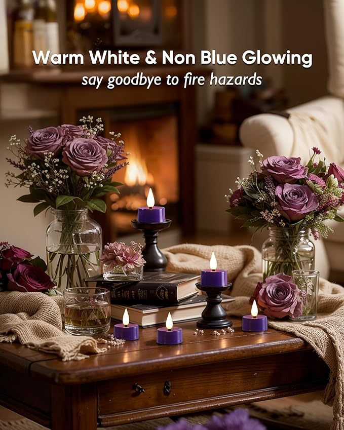 Amagic Flameless Purple Timer Remote Tealights Candles, 3D Black Wick - Image 3