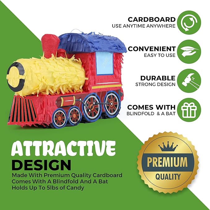 3D Train Pinata Bundle with a Blindfold and Bat, Train Pinata - Image 4