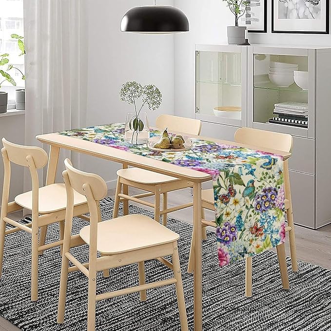 Brown Bird Floral Table Runner Spring Flower Kitchen Table Decoration Suitable - Image 4