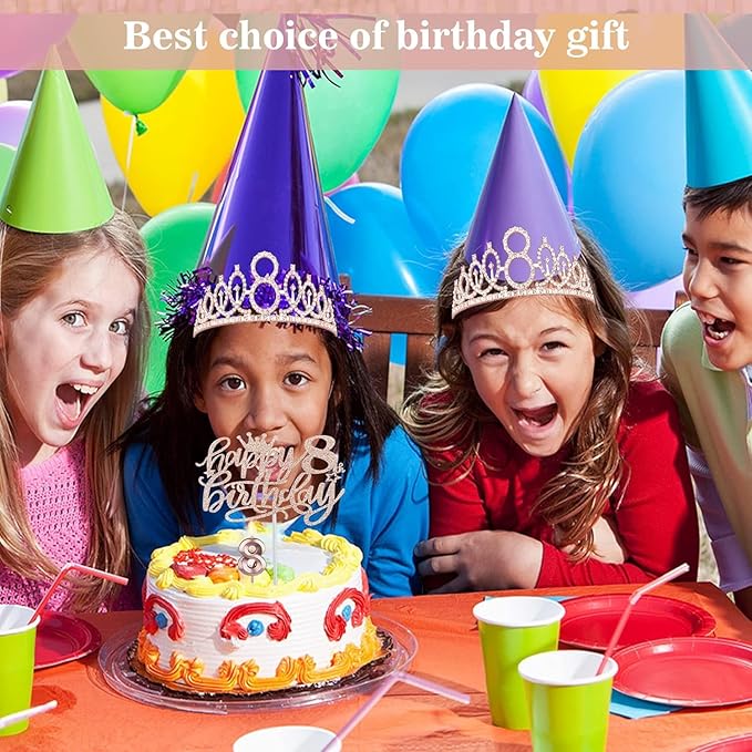 8th Birthday Decorations for Girl Including Sash, Numeral Candle and Cake Topper - Image 6