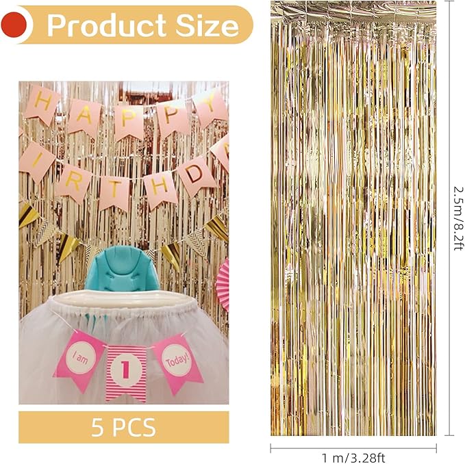 5 Pack Champagne Gold Fringe Curtains - Image 3