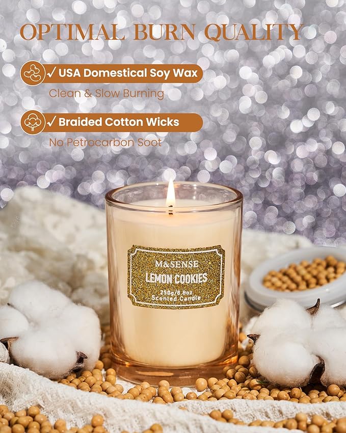 M&SENSE Lemon Scented Candle, Classic Size 8.8 oz Glitter Jar, Holiday Gifts - Image 3
