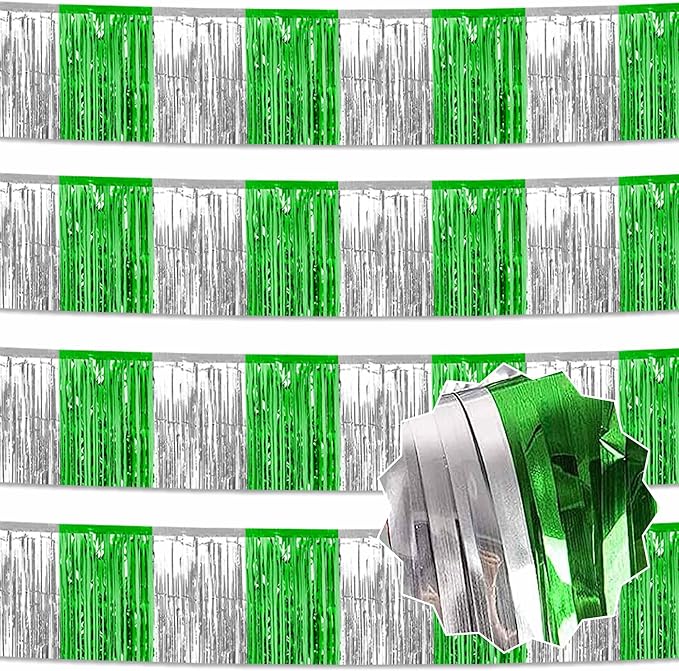 4 Pack 10 Ft Silver Green Foil Fringe Garland Metallic Streamers Tinsel Banner by LANTIANCHEN