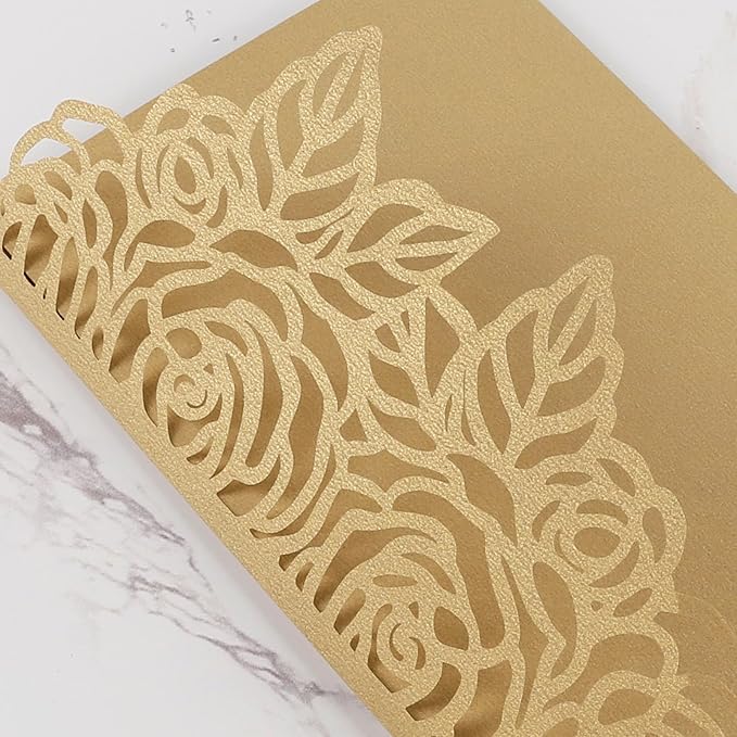 50pcs Gold Laser Cut Wedding Invitations Card Pocket - Image 6