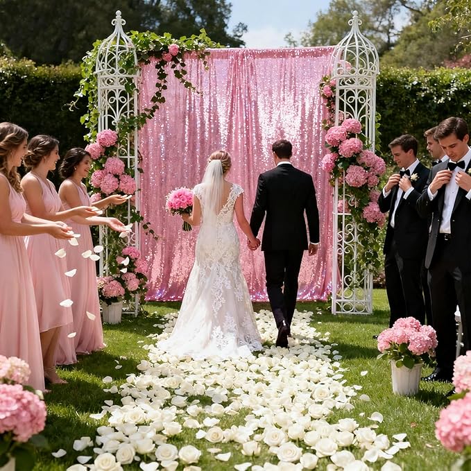 VOK Pink Sequin Backdrop Curtains 4 Panels 2FTx8FT Glitter Photography - Image 7