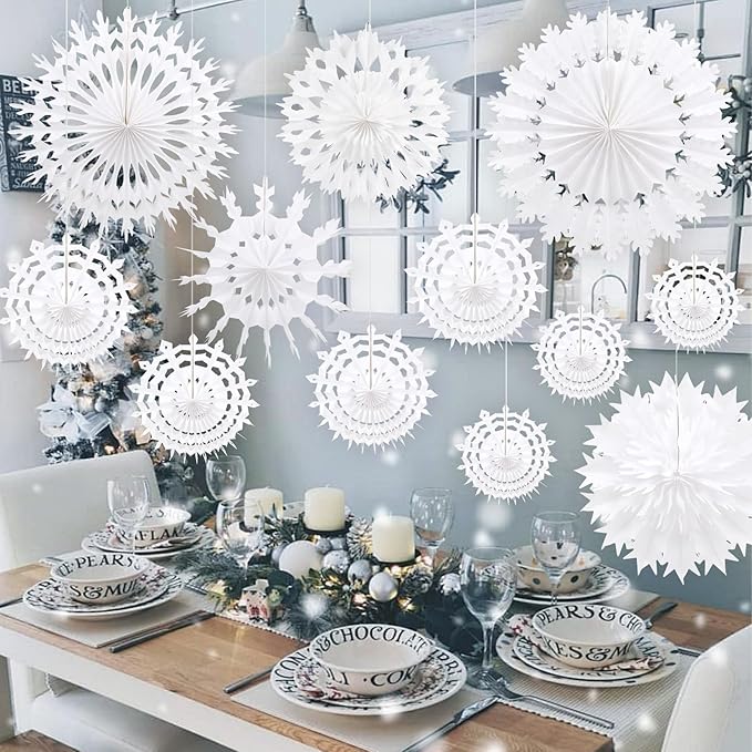 BestoFun 12 PCS White Paper Snowflake Decorations Frozen Birthday Party - Image 6
