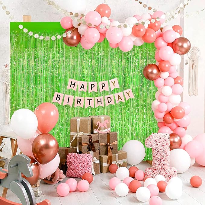 2Pack 3.3 x 8.3Ft Neon Green Foil Fringe Backdrop Curtains, Gender Reveal Disco - Image 6