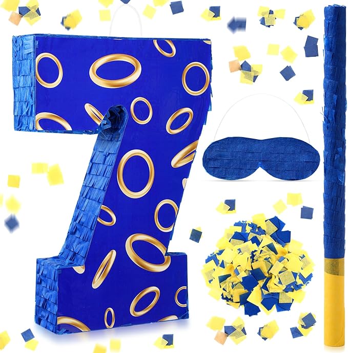Number 7 Blue and Golden Rings Piñata by Simgoing