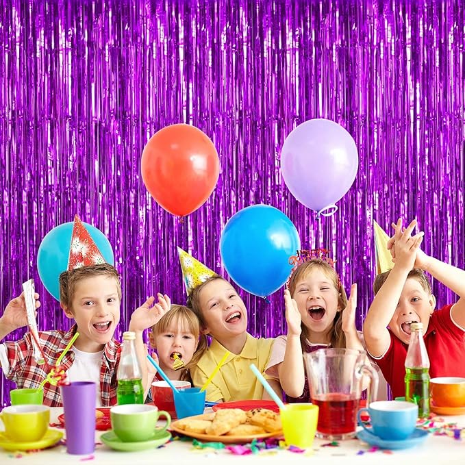 2 Pack Purple Fringe Curtains Foil Shiny Fringe Backdrop Tinsel Door Streamers - Image 4