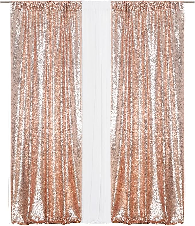 Eternal Beauty Rose Gold Sequin Backdrop Curtains, Valentine's Day Shimmer Back - Image 3