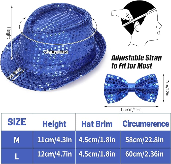 10 Pcs Unisex Sequin Fedora Hat Sequin Bow Ties Set Bling Retro Dance Jazz Cap - Image 2