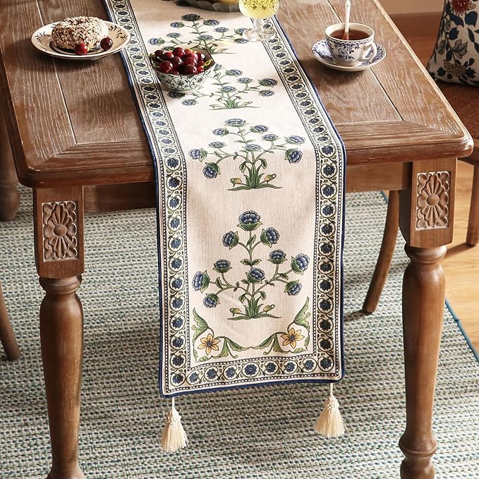patdrea Designer Blue Rustic Elegant Floral Patterned Extra Long, Wrinkle - Image 7
