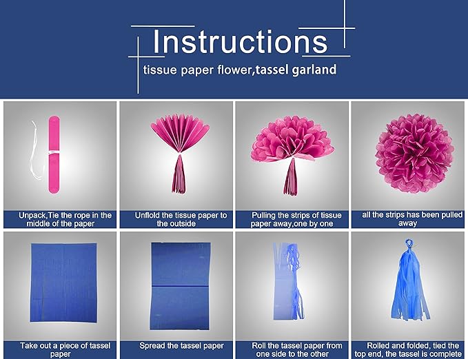 Gold Navy-Blue Pink Party Decorations - Image 4