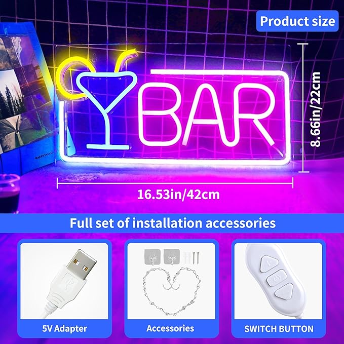 YSMNDE Bar Neon Sign, Bar Signs - Image 4