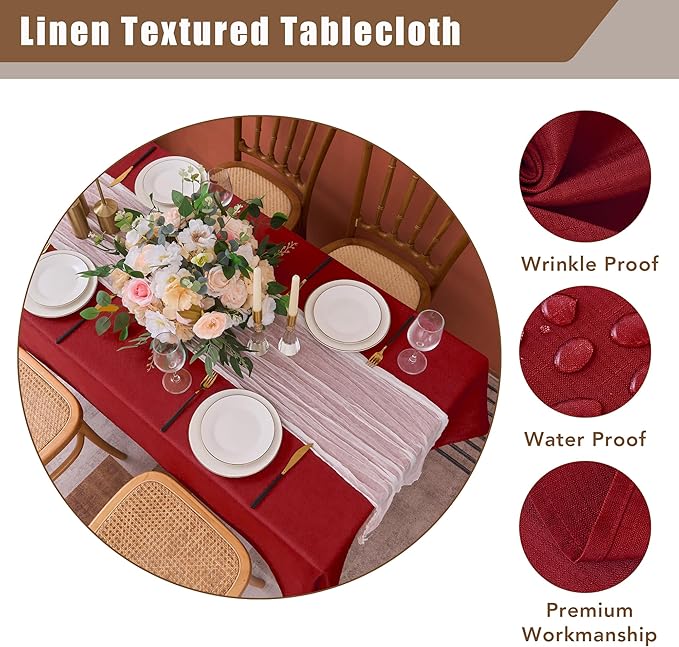 Fitable 2 Pack Faux Linen Christmas Tablecloths, Burlap Textured Fabric Table - Image 6