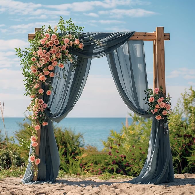 Wokceer Wedding Arch Draping Fabric Grey Blue 28.7" x 20FT Sheer Drapes Backdrop - Image 2
