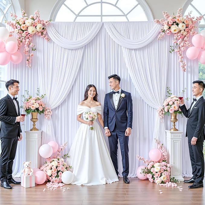 50ft x 12ft White Backdrop Curtains Wrinkle Free Backdrop Curtain - Image 3