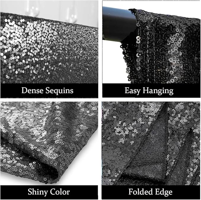 4FTx8FT Black Sequin Backdrop Curtains 2 Panels Sparkly Backdrop Drapes - Image 2