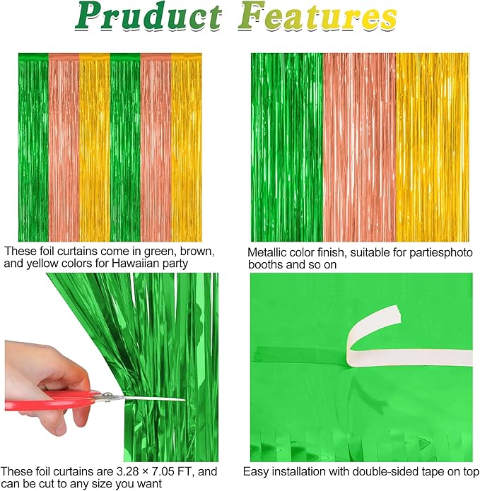 4 Pack Hawaiian Party Decorations, 3.28 FT x 7.05 FT Hawaii Tinsel Backdrop - Image 4