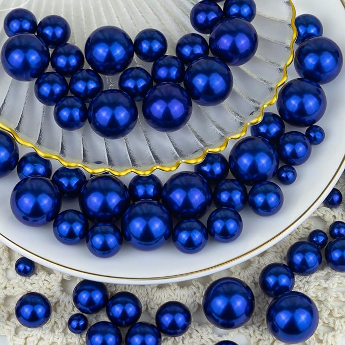 150Pcs Navy Blue Polished No Hole Faux Pearl Beads - Image 5