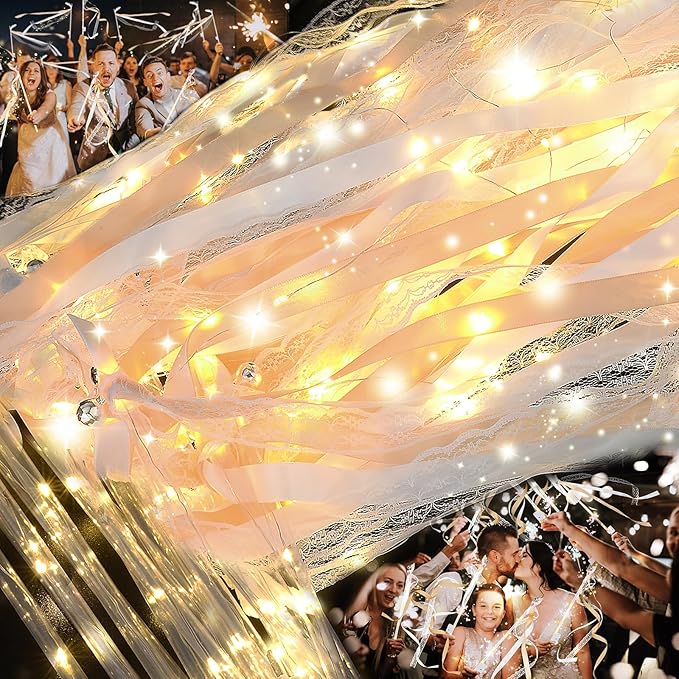 100 PCS Wedding Wands with Lights, Fairy Wands, LED Silk Fairy Wand with Bells by GlowPartySupplies