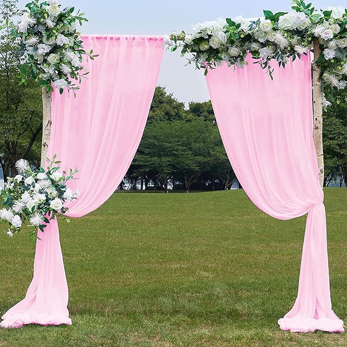 PARTISKY 10x10ft Pink Chiffon Sheer Backdrop Curtains, Wrinkle-Free Wedding - Image 8