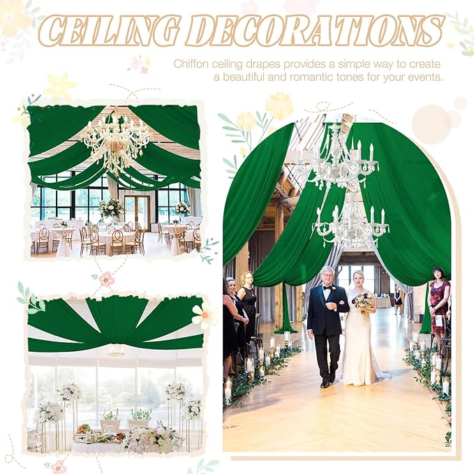 FUHSY Emerald Green Ceiling Drapes Wedding Arch Drapes Chiffon Backdrop - Image 6