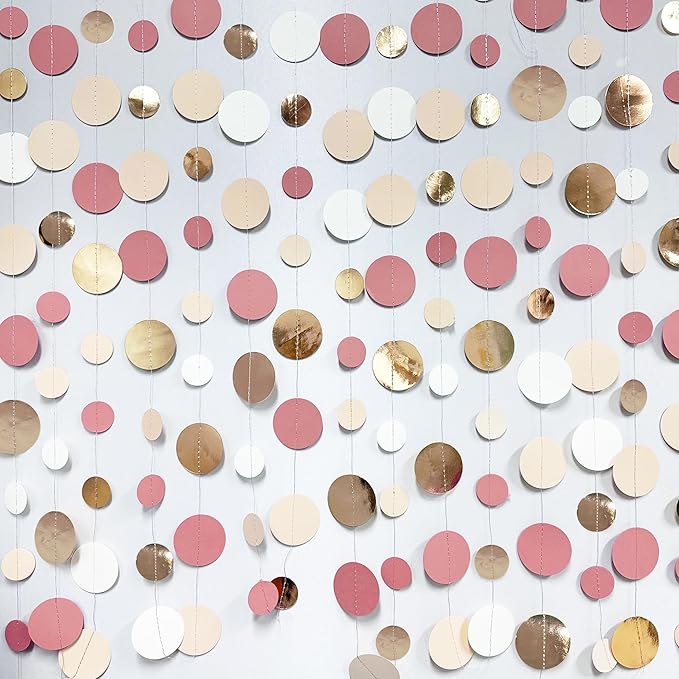 Champagne Gold Dusty Pink Decorations Circle Dots Garland Gold Pink Nude - Image 3