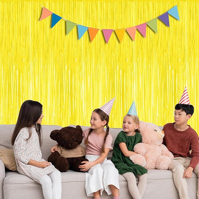 2 Pack Backdrop Curtains, 3.28 FT x 7.05 FT Yellow Color Tinsel Backdrop - Image 5