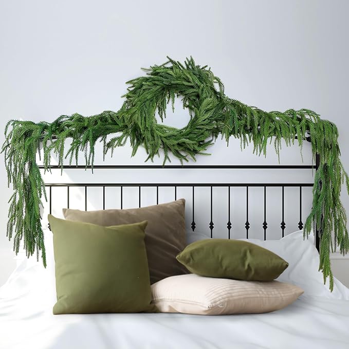 4 Pack Christmas Norfolk Pine Garlands 6FT, Real Touch Artificial Greenery - Image 7